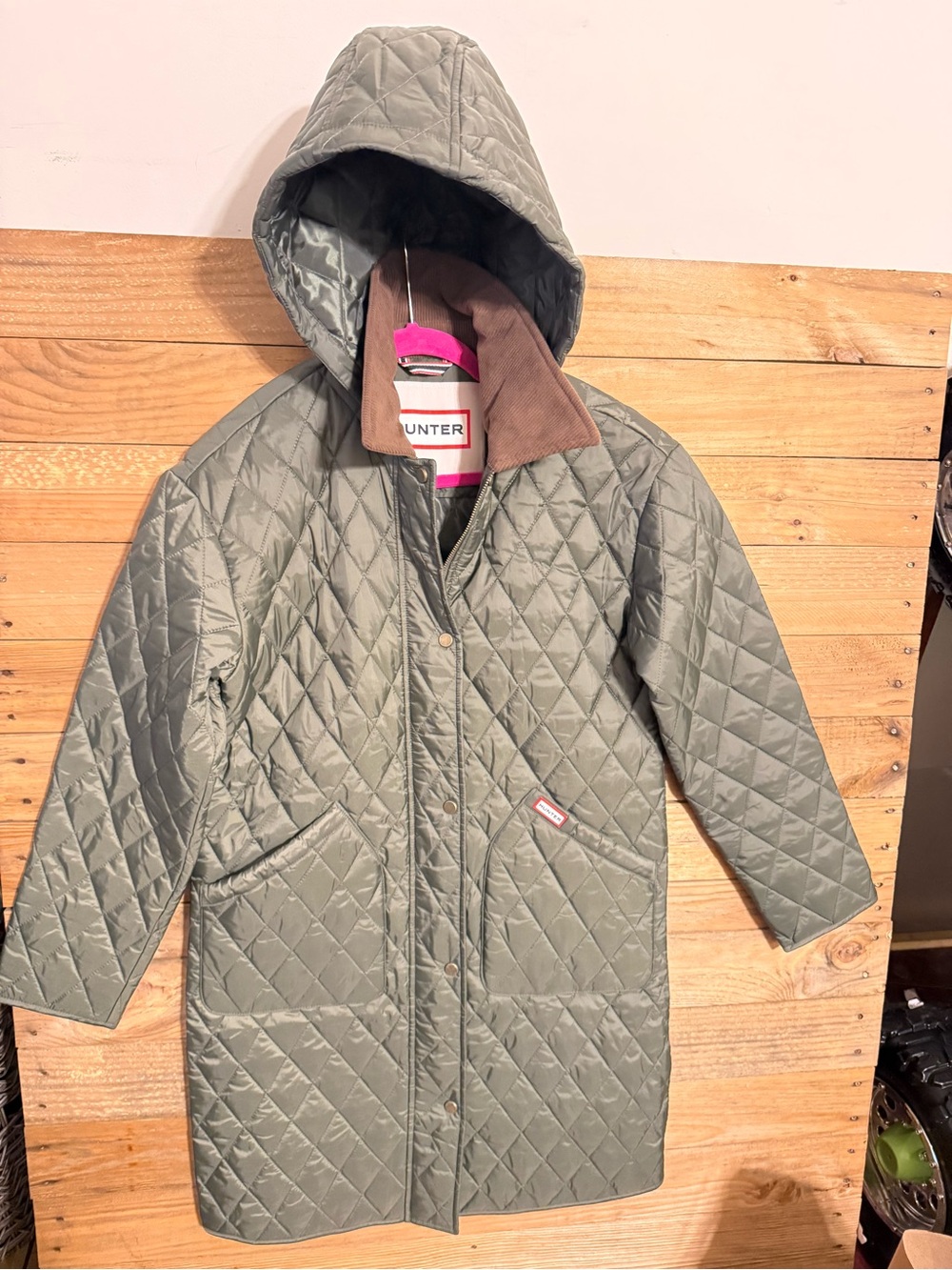 Hunter Quilted Hooded Kids Puffer Coat in Olive